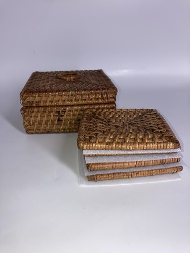 Rattan coaster set with box - rattan,