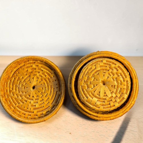 Vintage woven rattan coaster - woven,