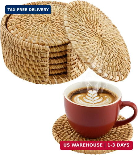 Handwoven rattan coasters set - rattan,