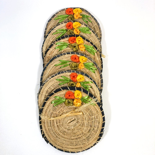 Wicker rattan floral coaster - rattan,