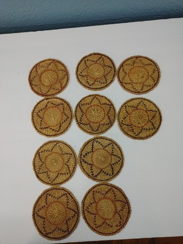 Vtg rattan wicker coasters - vtg,
