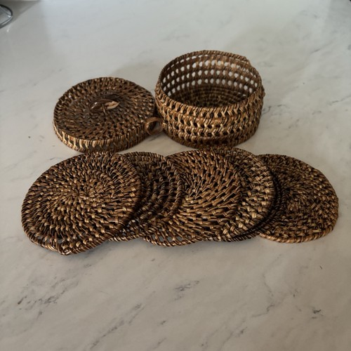 Woven rattan coasters - woven,