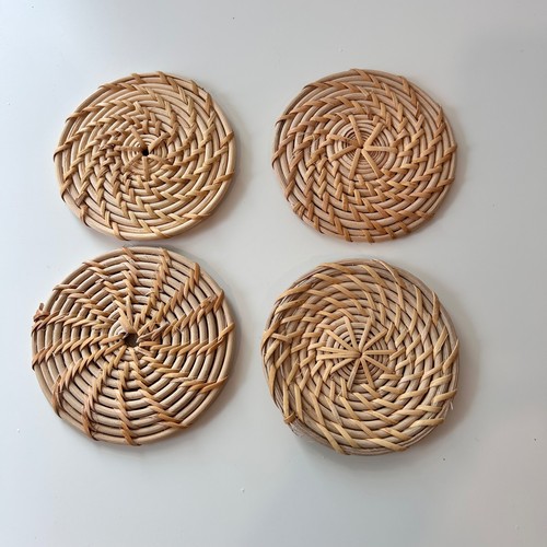 Vintage woven rattan coasters - vintage,