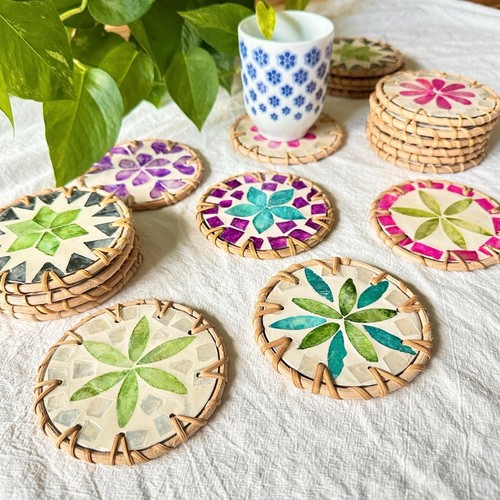 Handcrafted rattan coaster set - handcrafted,