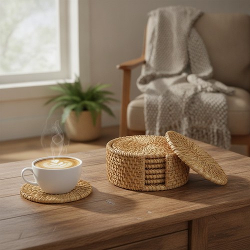 Natural rattan drink - rattan, coasters