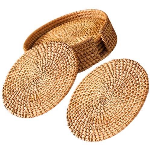 Set reusable rattan coaster - reusable,