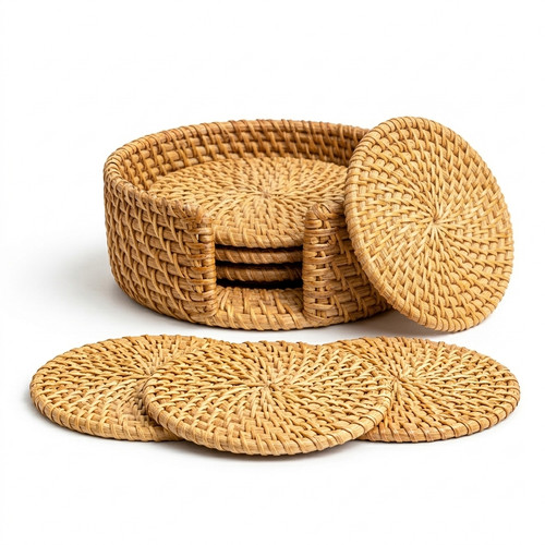 Handwoven rattan coasters - handwoven, set