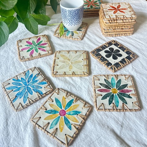 Handcrafted rattan coaster set - handcrafted,