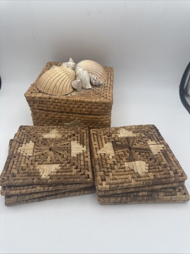 Rattan woven coaster set - 8,