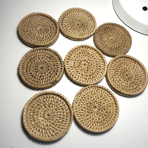 Vintage rattan woven coasters - rattan,
