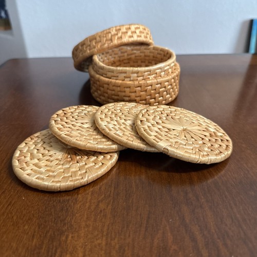 Handwoven rattan coaster set - rattan,