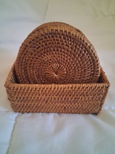 Rattan woven coasters - 8, 4"