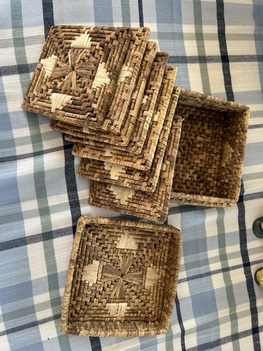 6pc square wicker coaster - coaster, set