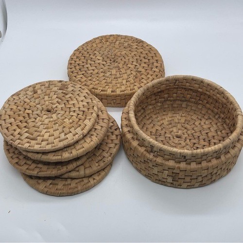 Woven rattan coasters - woven, with