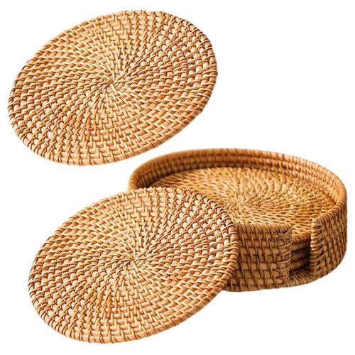 Set rattan drink coasters - rattan,