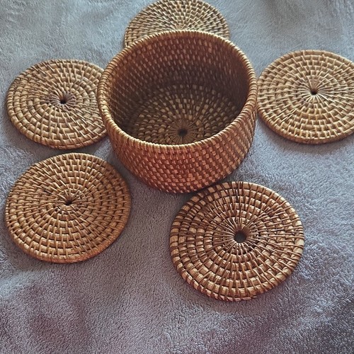 Woven rattan coaster set - woven,
