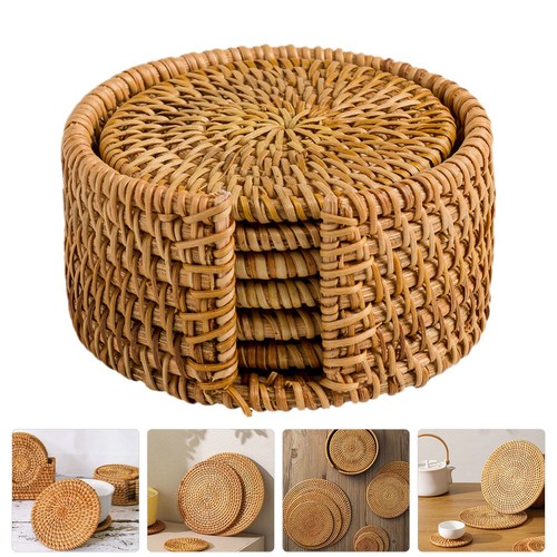 Set reusable rattan coasters - set,