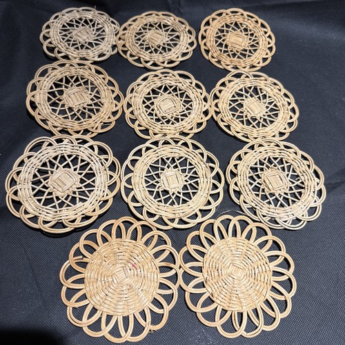 Vintage woven rattan coasters - woven,