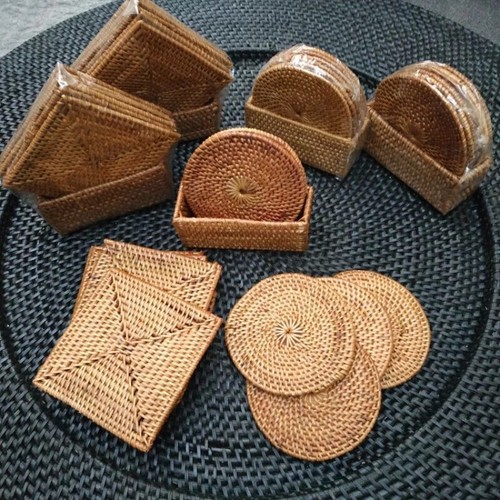 Rattan woven coasters hand - coasters,